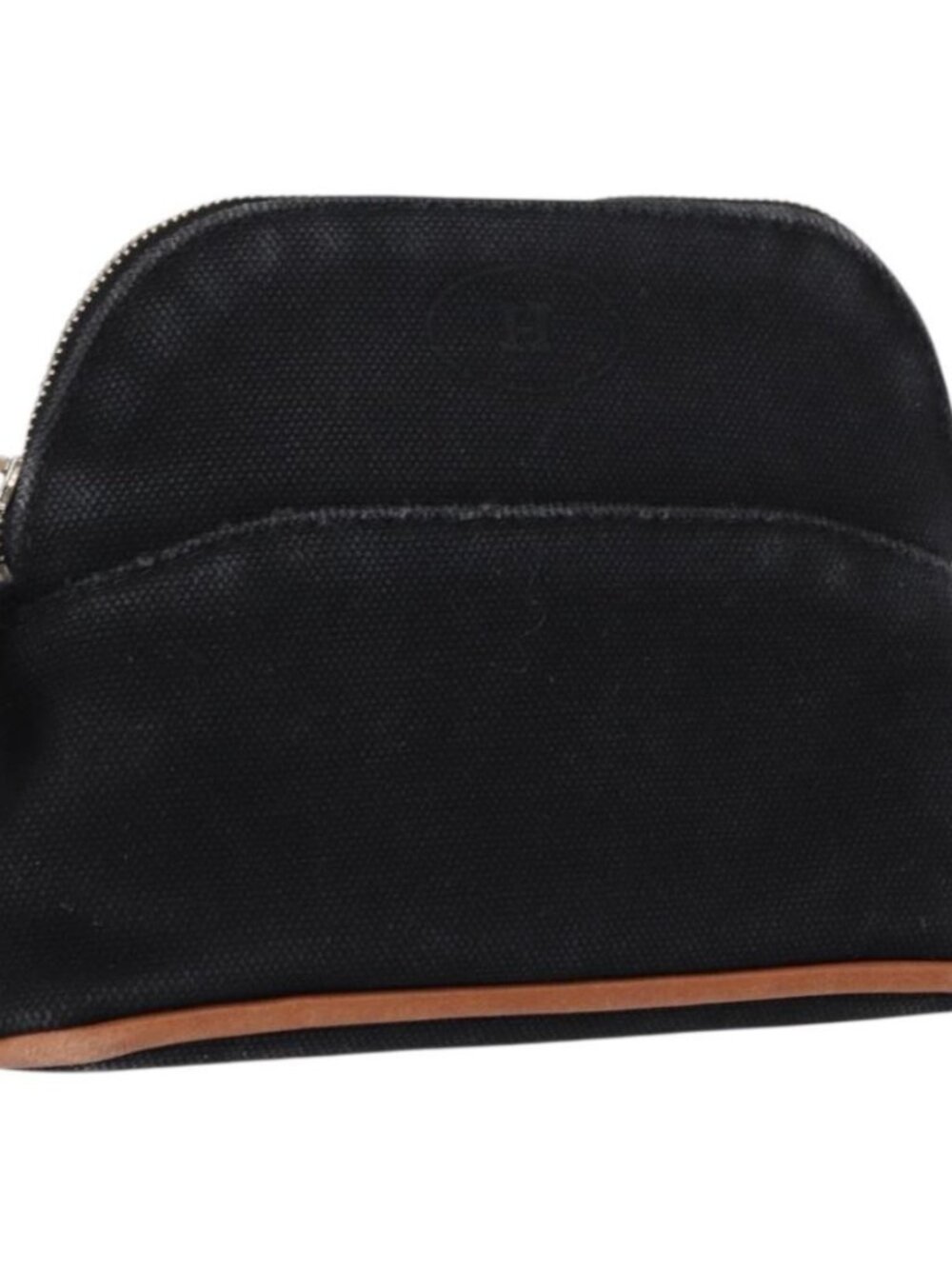 HERMES Bolide Pouch Mini Mini Pouch Canvas Black Gold Auth BA8465